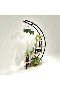 Siyah Dekoratif Metal Ahşap Çiçeklik